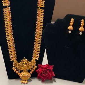 Gold platted Goddess Lakshmi  long temple necklace